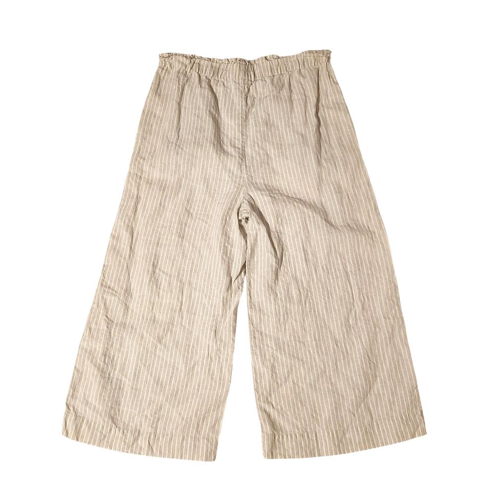 Chico's Pants Linen Beige White Stripe Elastic Waist Wide Leg Womens Size 2.5/14